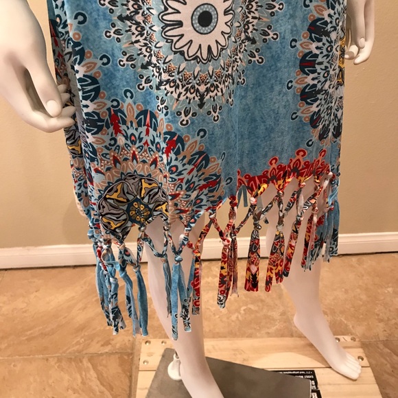 Summer Sleeveless Dress Size M Beach Dress Boho Print Tie Fringe Hemline - Picture 12 of 14